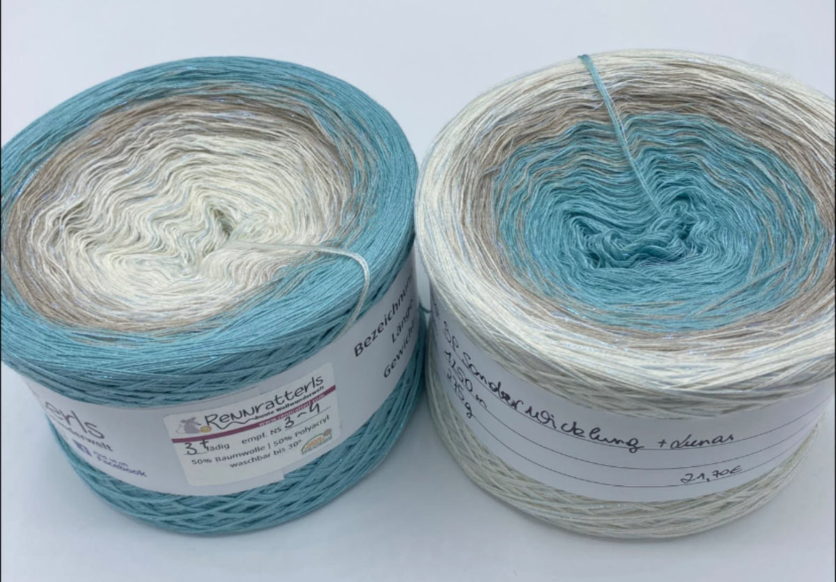 BP Sonderwicklung 3-fädig + 1x Glitzerfaden blau außen